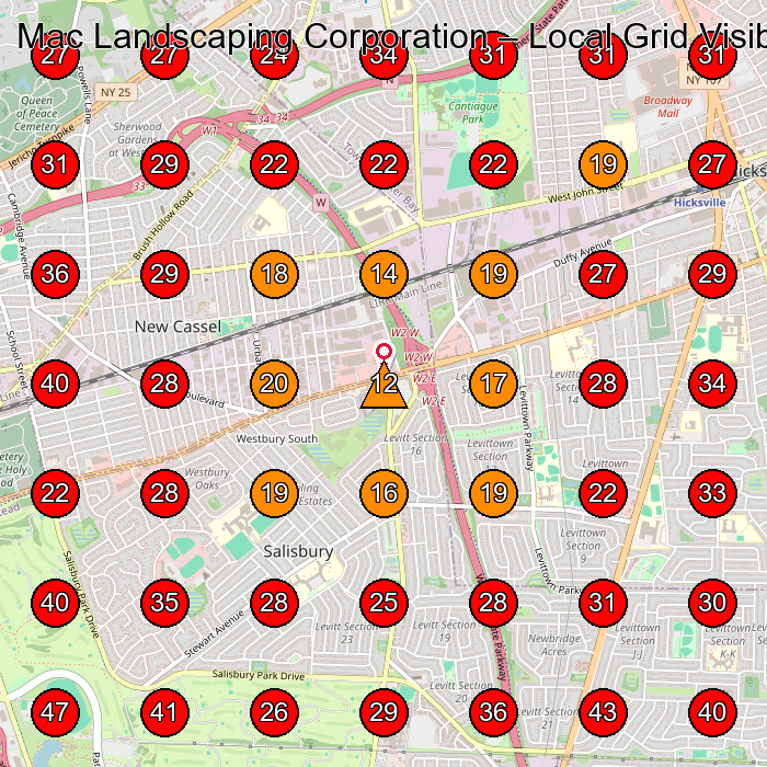 Mac Landscaping Corporation GeoGrid visibility map for Landscaper in Hicksville