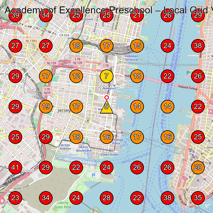 Academy of Excellence Preschool GeoGrid visibility map for Preschool in Jersey City