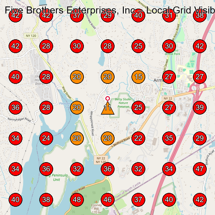 Five Brothers Enterprises, Inc GeoGrid visibility map for Lawn Care Service in None