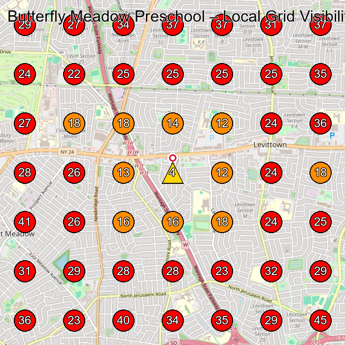 Butterfly Meadow Preschool GeoGrid visibility map for Preschool in Levittown