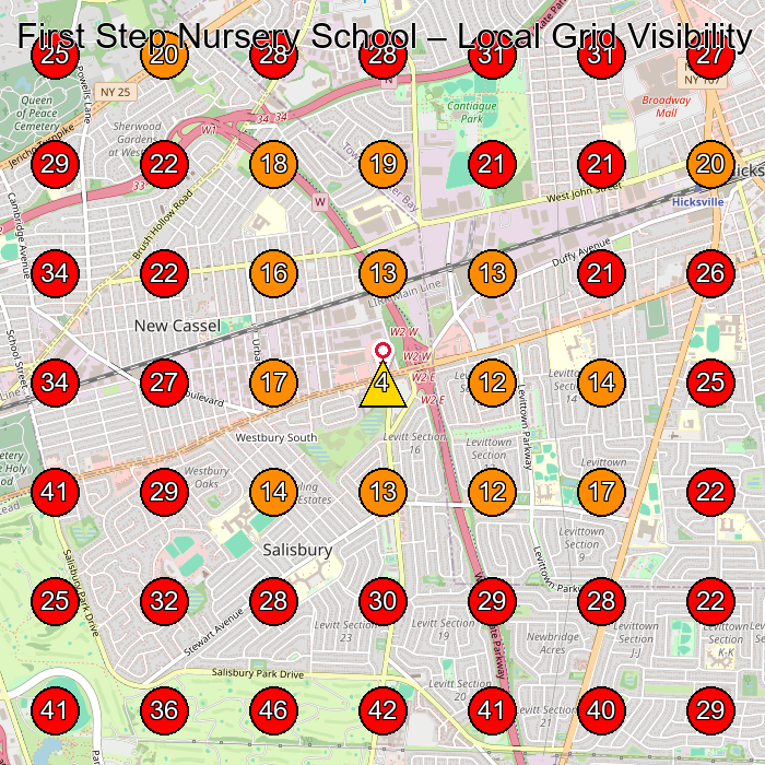 First Step Nursery School GeoGrid visibility map for Preschool in Levittown