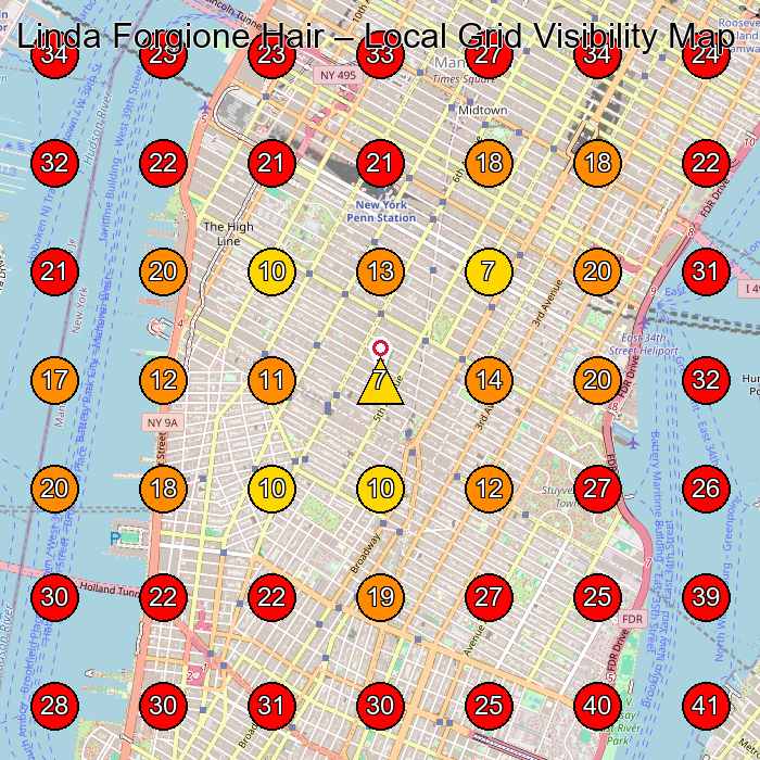 Linda Forgione Hair GeoGrid visibility map for Hairdresser in 119 W 23rd St