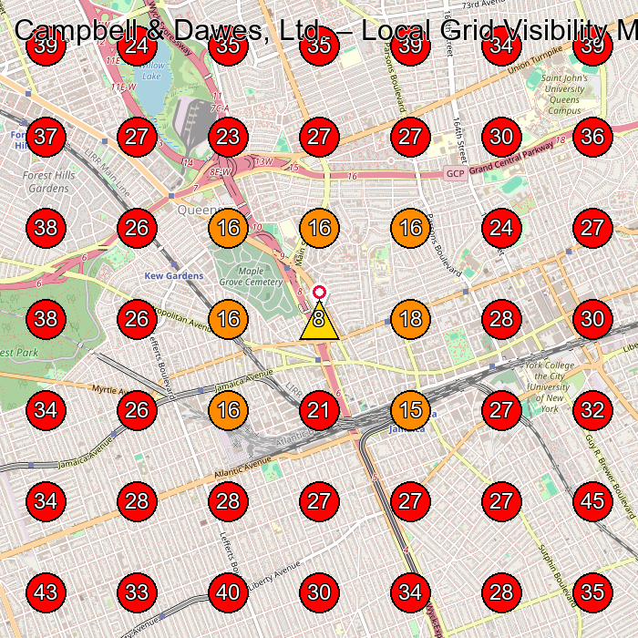 Campbell & Dawes, Ltd. GeoGrid visibility map for Electrician in Jamaica
