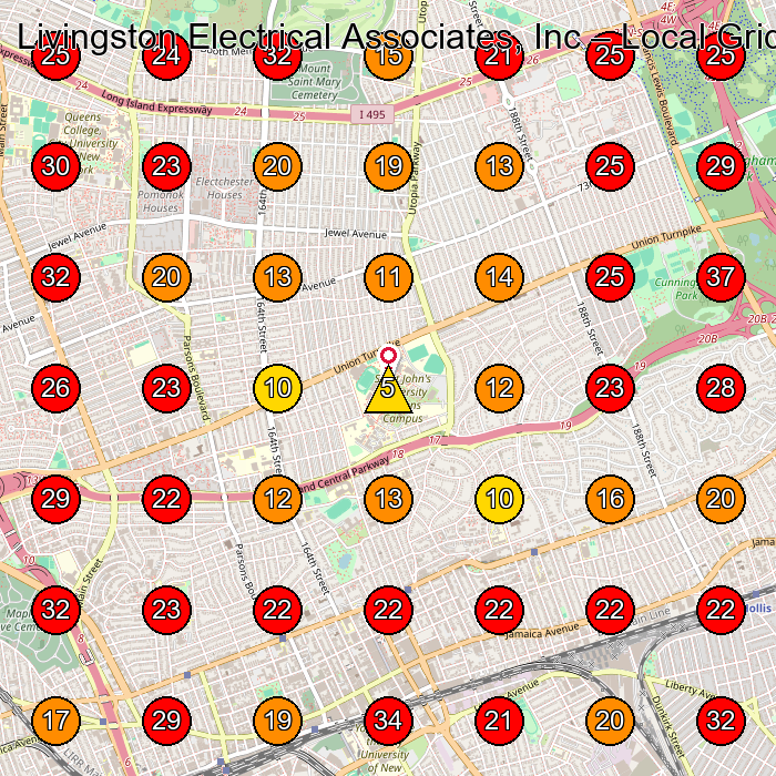 Livingston Electrical Associates, Inc GeoGrid visibility map for Electrician in Jamaica