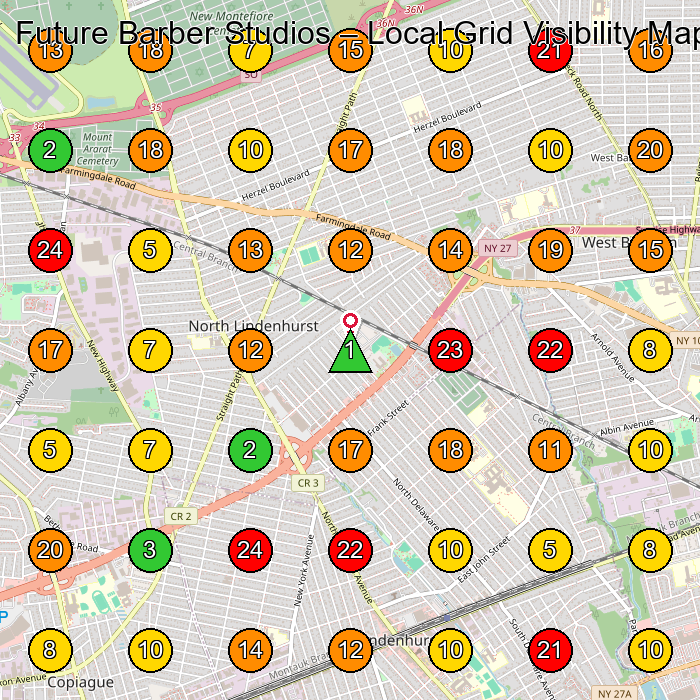 Future Barber Studios Barbera­A GeoGrid ranking map for Lindenhurst NY