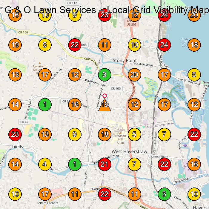 G & O Lawn Services Landscaper GeoGrid ranking map for Stony Point NY