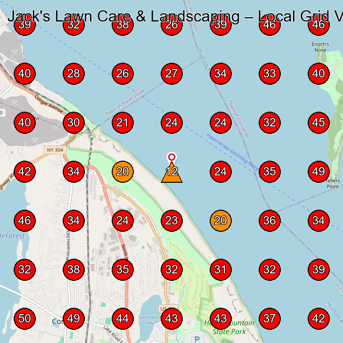 Jack's Lawn Care & Landscaping GeoGrid visibility map for Landscaper in Stony Point