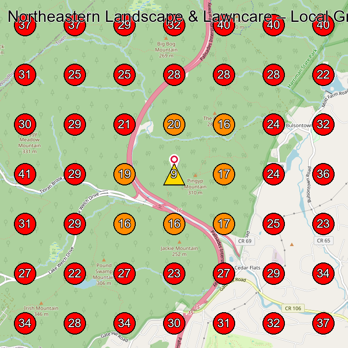 Northeastern Landscape & Lawncare GeoGrid visibility map for Landscaper in Stony Point