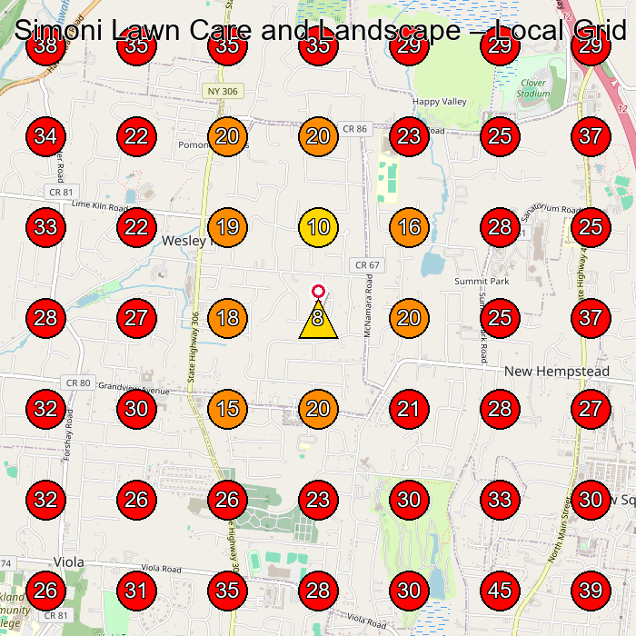 Simoni Lawn Care and Landscape GeoGrid visibility map for Landscaper in Stony Point