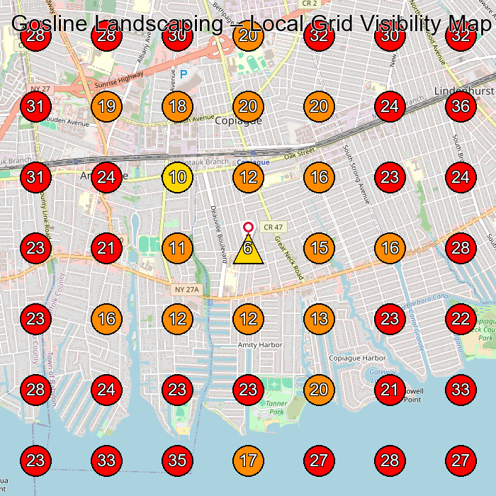 Gosline Landscaping GeoGrid visibility map for Landscaper in Amityville