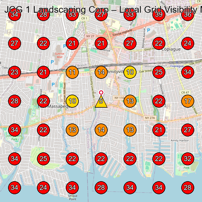 JCG 1 Landscaping Corp GeoGrid visibility map for Landscaper in Amityville