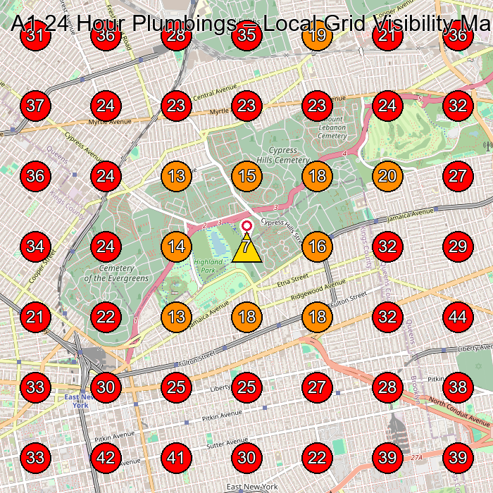 A1 24 Hour Plumbings GeoGrid visibility map for Plumber in Brooklyn