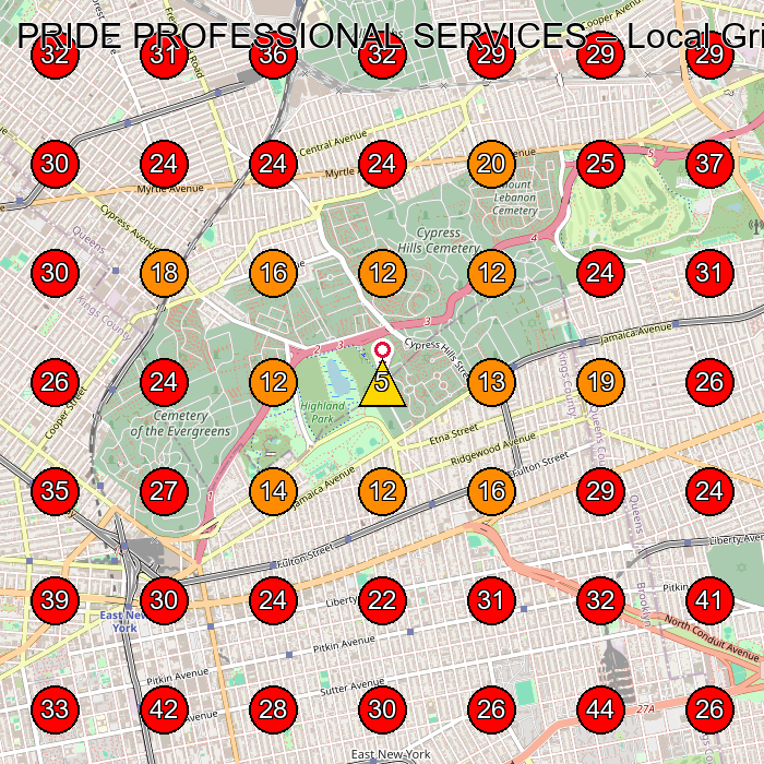 PRIDE PROFESSIONAL SERVICES GeoGrid visibility map for Plumber in Brooklyn