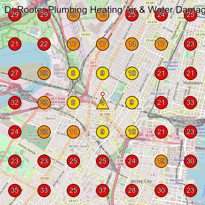 Dr Rooter Plumbing Heating Air & Water Damage GeoGrid visibility map for Plumber in Jersey City
