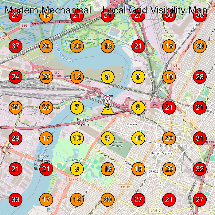Modern Mechanical GeoGrid visibility map for Plumber in Jersey City