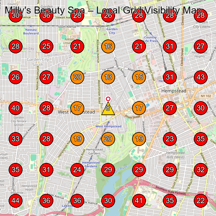 Milly's Beauty Spa GeoGrid visibility map for Spa in Garden City