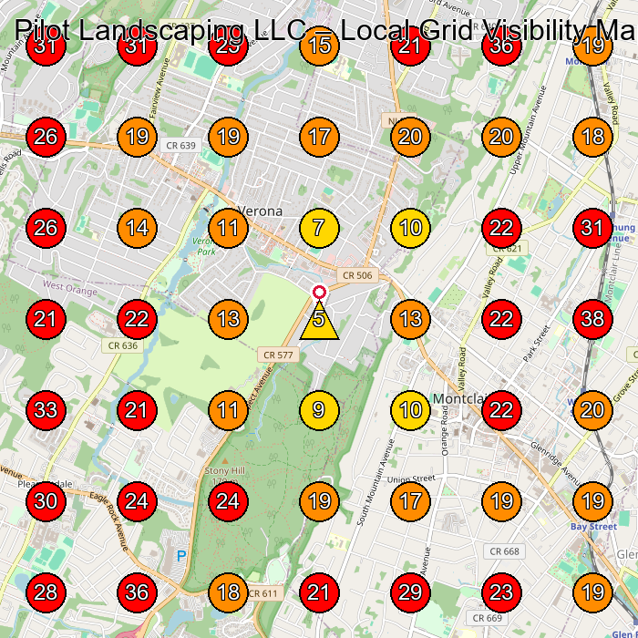 Pilot Landscaping LLC GeoGrid visibility map for Lawn Care Service in Caldwell