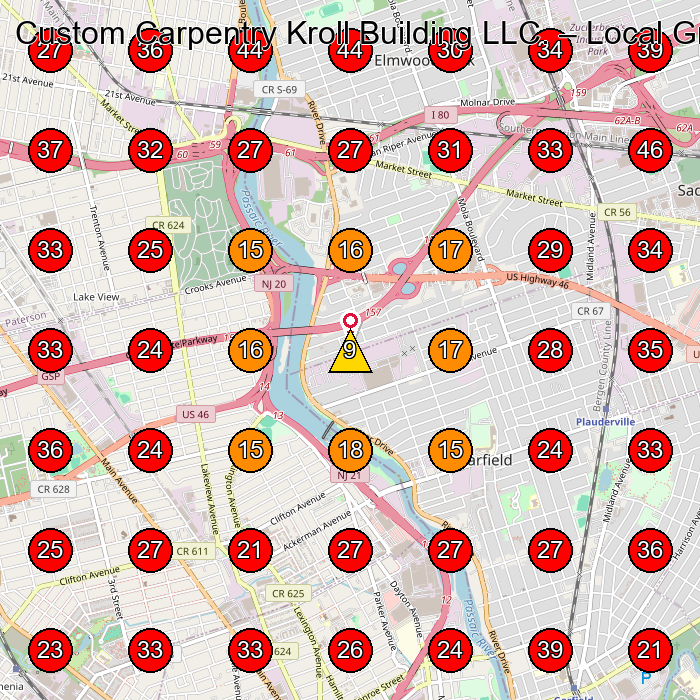 Custom Carpentry Kroll Building LLC. GeoGrid visibility map for Carpenter in Wallington