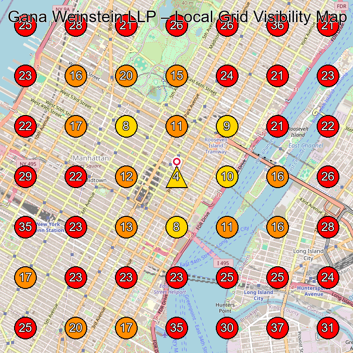 Gana Weinstein LLP GeoGrid visibility map for Lawyer in New York