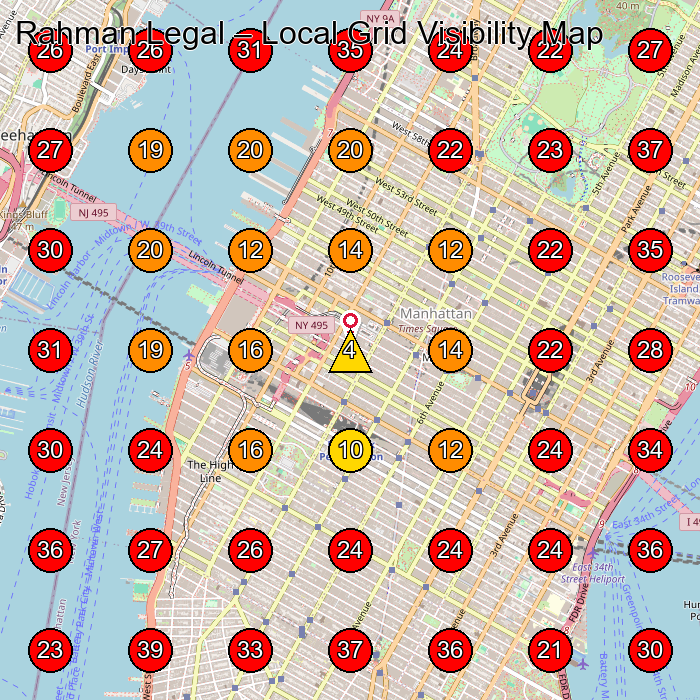 Rahman Legal GeoGrid visibility map for Lawyer in New York