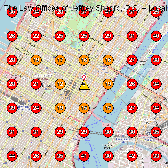 The Law Offices of Jeffrey Shepro, P.C. GeoGrid visibility map for Lawyer in New York