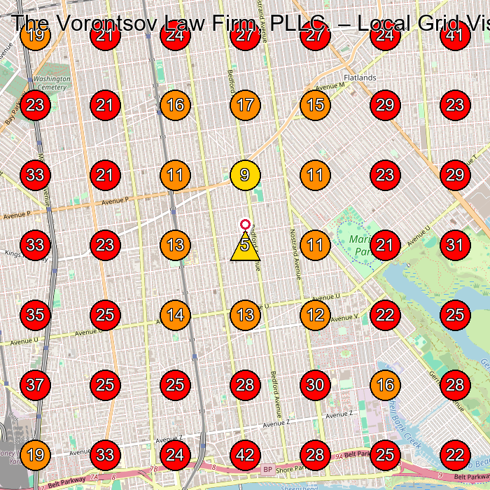 The Vorontsov Law Firm, PLLC. GeoGrid visibility map for Personal Injury Attorney in Brooklyn