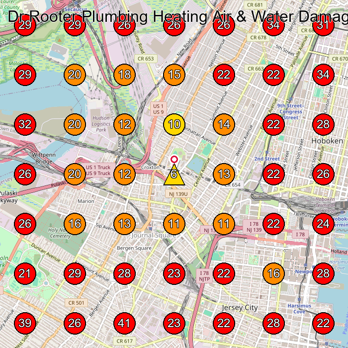 Dr Rooter Plumbing Heating Air & Water Damage GeoGrid visibility map for Plumber in Hoboken