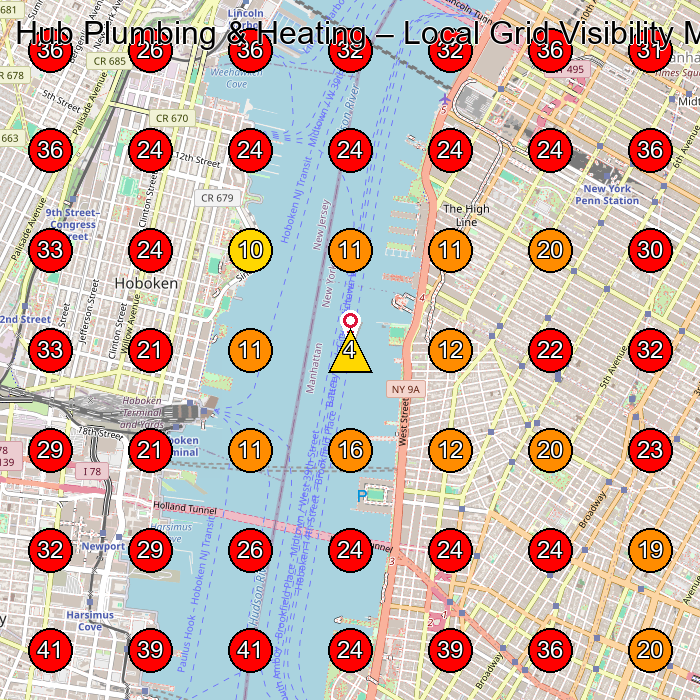 Hub Plumbing & Heating GeoGrid visibility map for Plumber in Hoboken