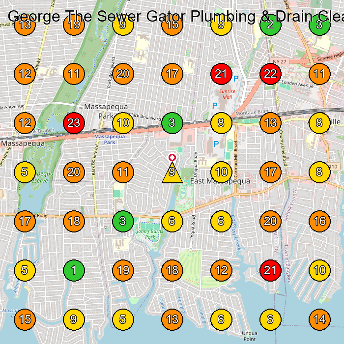 George The Sewer Gator Plumbing & Drain Cleaning Plumber GeoGrid ranking map for Massapequa Park NY