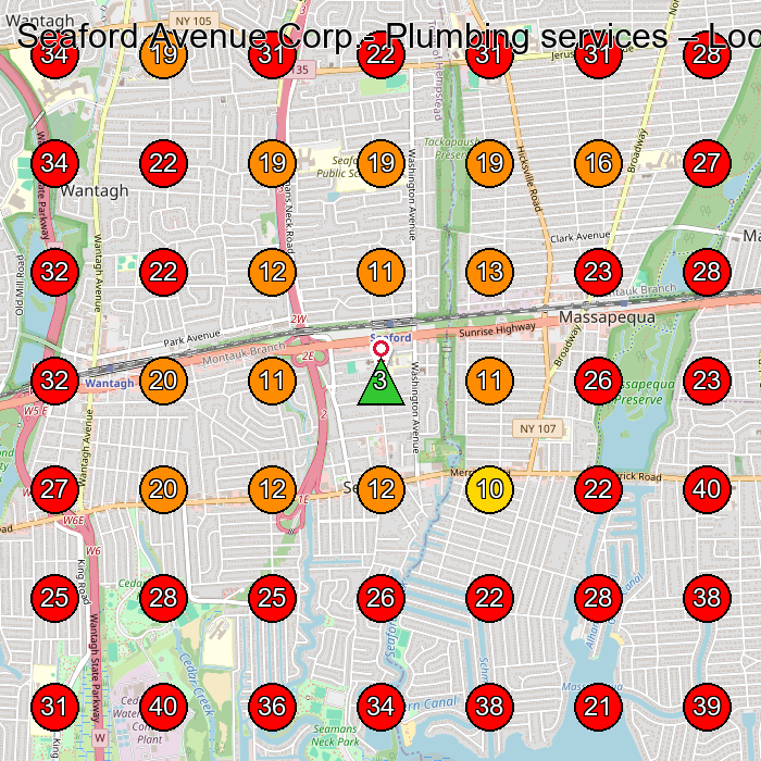 Seaford Avenue Corp.- Plumbing services GeoGrid visibility map for Plumber in Massapequa Park
