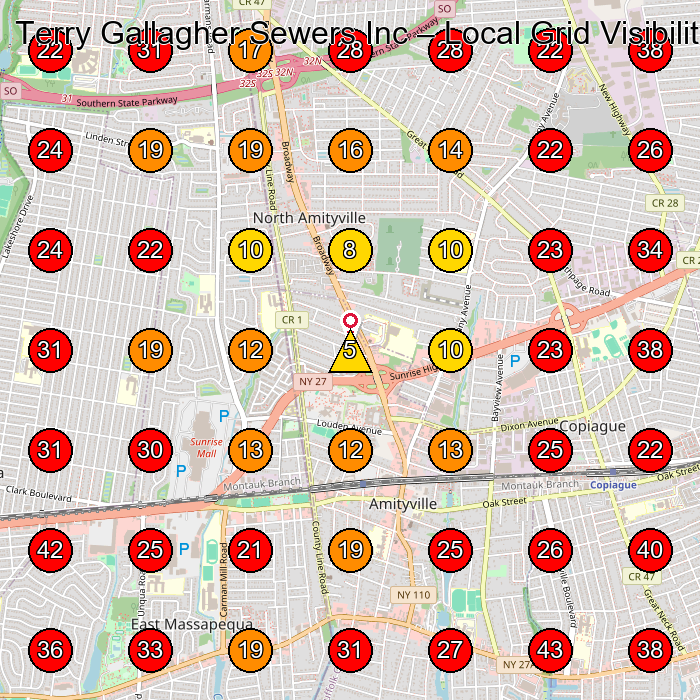 Terry Gallagher Sewers Inc GeoGrid visibility map for Plumber in Massapequa Park