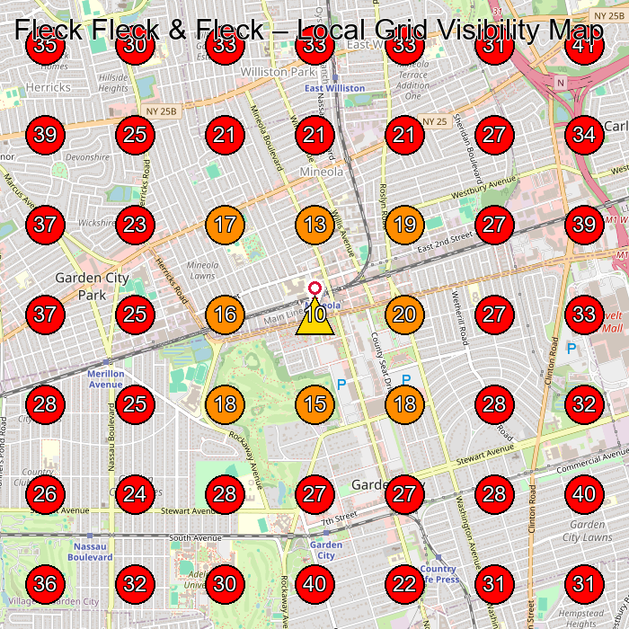 Fleck Fleck & Fleck GeoGrid visibility map for Lawyer in New Hyde Park