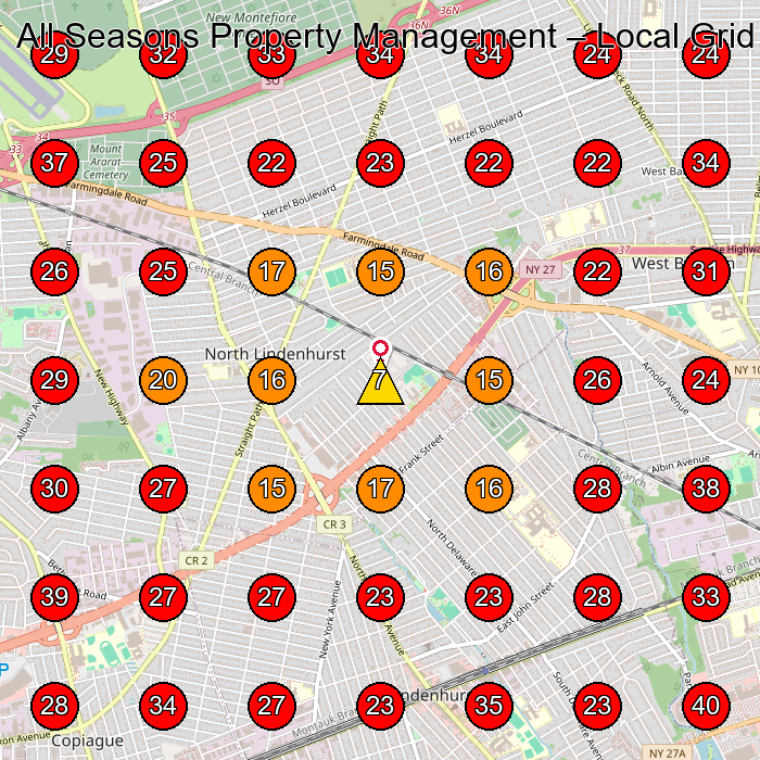 All Seasons Property Management GeoGrid visibility map for Landscaper in Lindenhurst