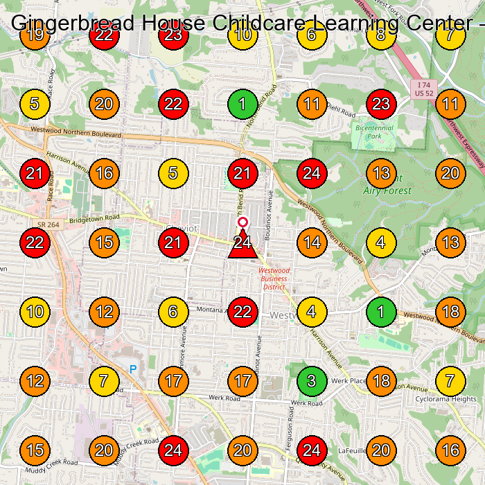 Gingerbread House Childcare Learning Center Preschool GeoGrid ranking map for Cincinnati OH