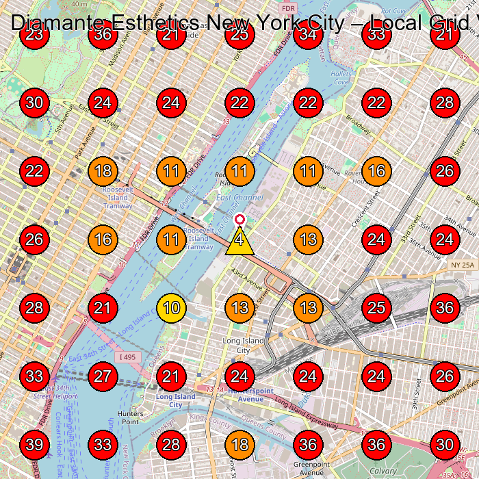 Diamante Esthetics New York City GeoGrid visibility map for Medical Spa in Long Island City