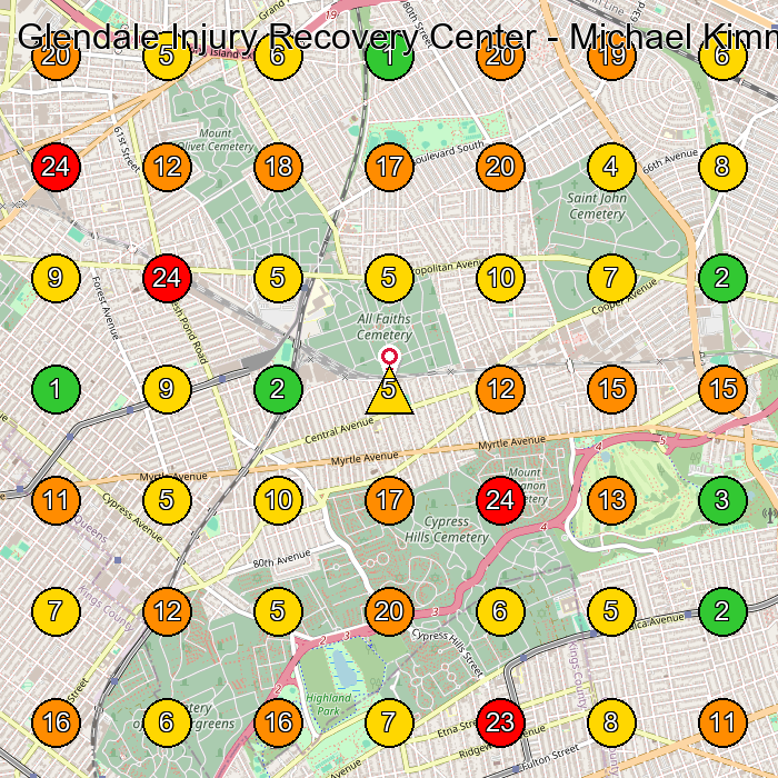 Glendale Injury Recovery Center - Michael Kimmel, DC Doctor GeoGrid ranking map for Queens NY