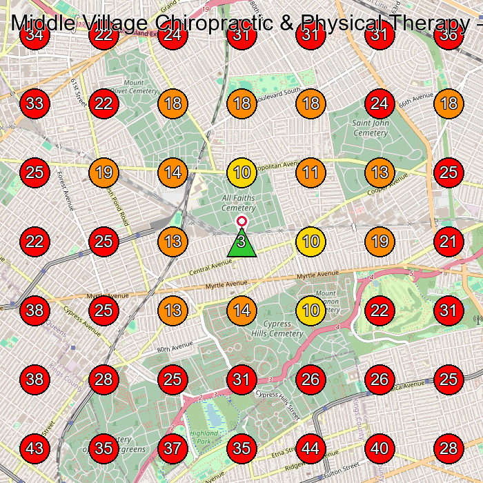 Middle Village Chiropractic & Physical Therapy GeoGrid visibility map for Doctor in Queens