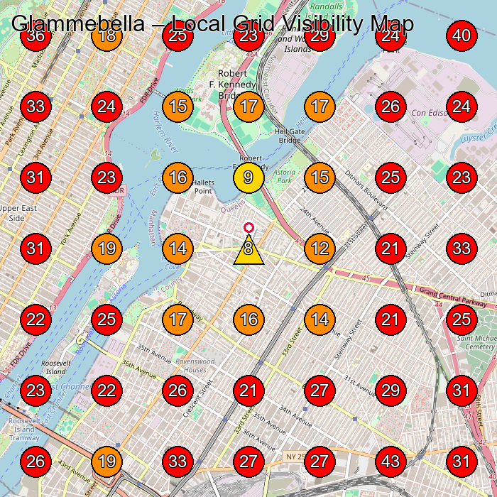 Glammebella GeoGrid visibility map for Spa in Queens