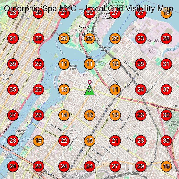 Omorphia Spa NYC GeoGrid visibility map for Spa in Queens
