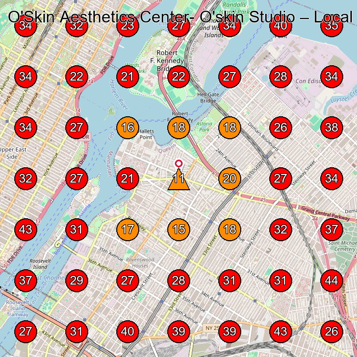 O'Skin Aesthetics Center- O'skin Studio GeoGrid visibility map for Spa in Queens
