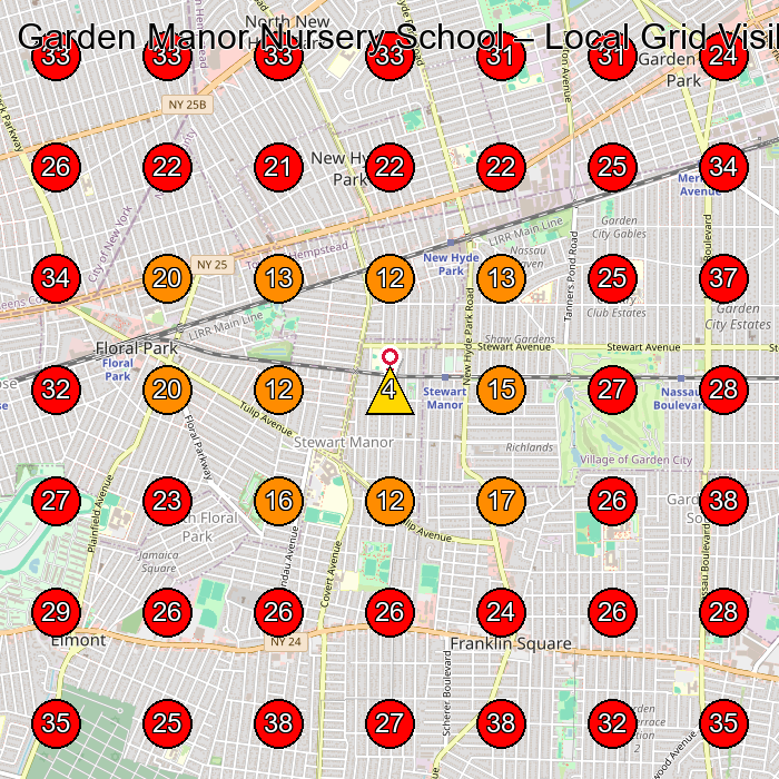 Garden Manor Nursery School GeoGrid visibility map for Preschool in New Hyde Park