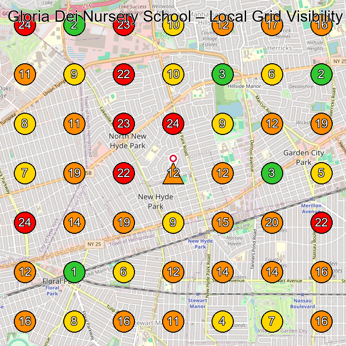 Gloria Dei Nursery School Preschool GeoGrid ranking map for New Hyde Park NY