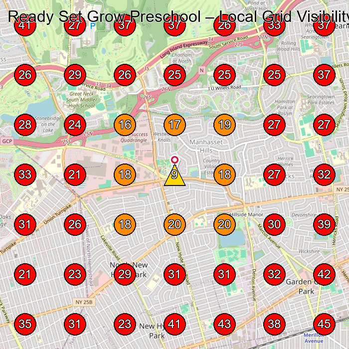 Ready Set Grow Preschool GeoGrid visibility map for Preschool in New Hyde Park