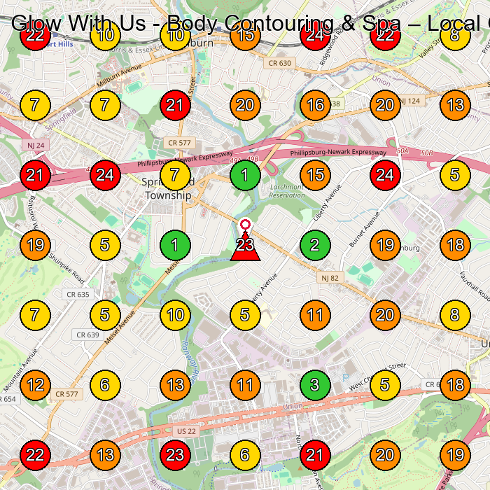 Glow With Us - Body Contouring & Spa Spa GeoGrid ranking map for Union NJ