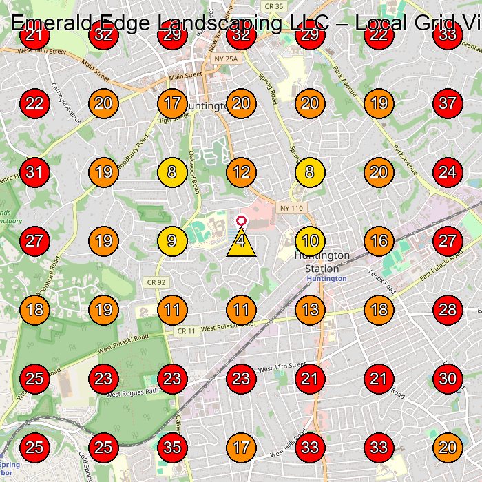 Emerald Edge Landscaping LLC GeoGrid visibility map for Landscaper in Huntington