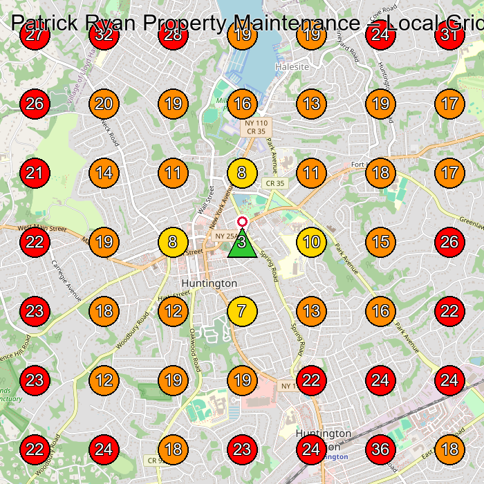 Patrick Ryan Property Maintenance GeoGrid visibility map for Landscaper in Huntington