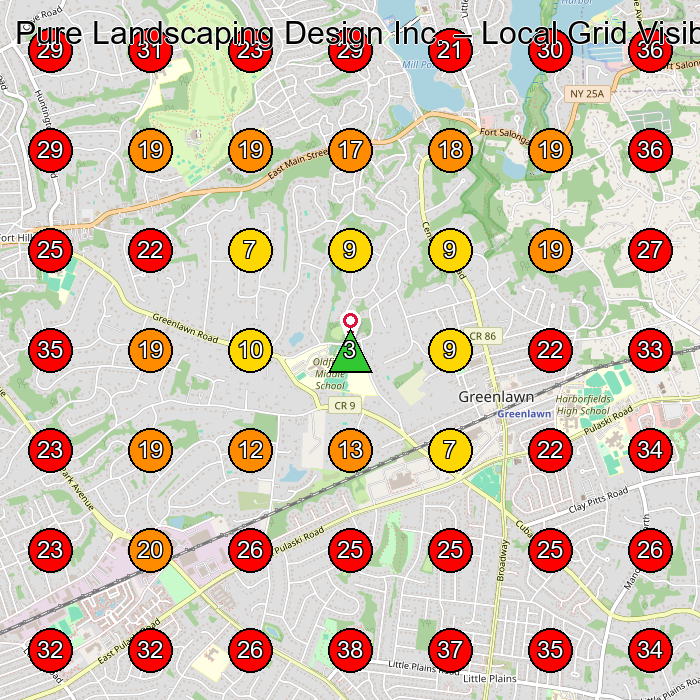 Pure Landscaping Design Inc. GeoGrid visibility map for Landscaper in Huntington
