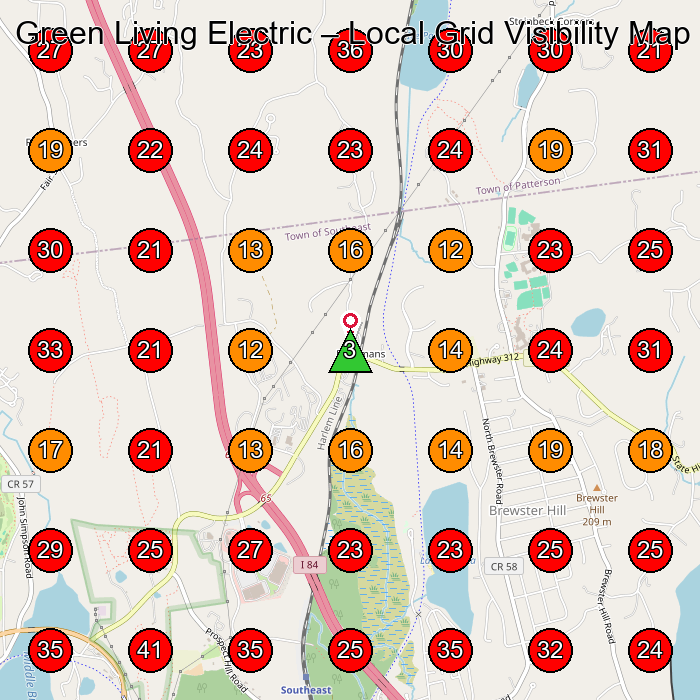 Green Living Electric GeoGrid visibility map for Electrician in Danbury