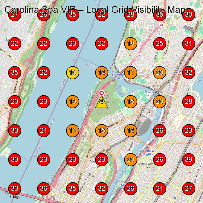 Carolina Spa VIP GeoGrid visibility map for Spa in New York