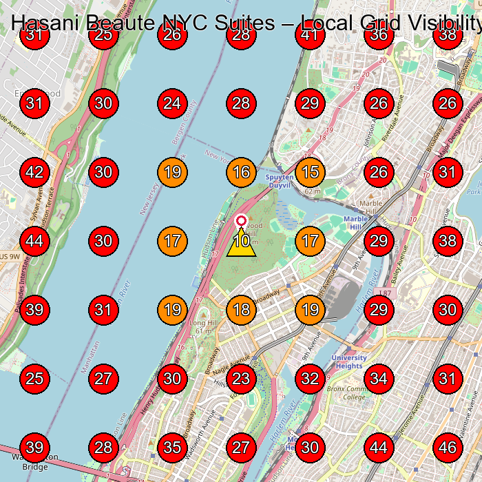 Hasani Beaute NYC Suites GeoGrid visibility map for Spa in New York